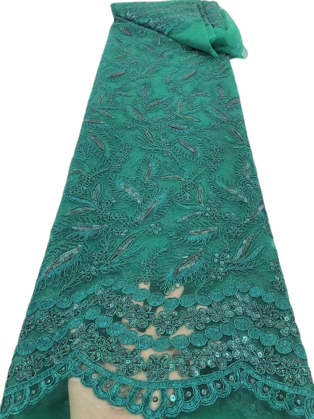 

Green African Wedding Lace Fabric 2021 High Quality Nigerian Net Lace With Sequins Embroidery Lace For Dress