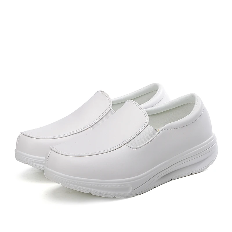 

New Style Leather Women Shoes Soft Bottom Slip on White Wedge Casual Women Shoes Love Heart Comfortable Mom Nurse Working Shoes