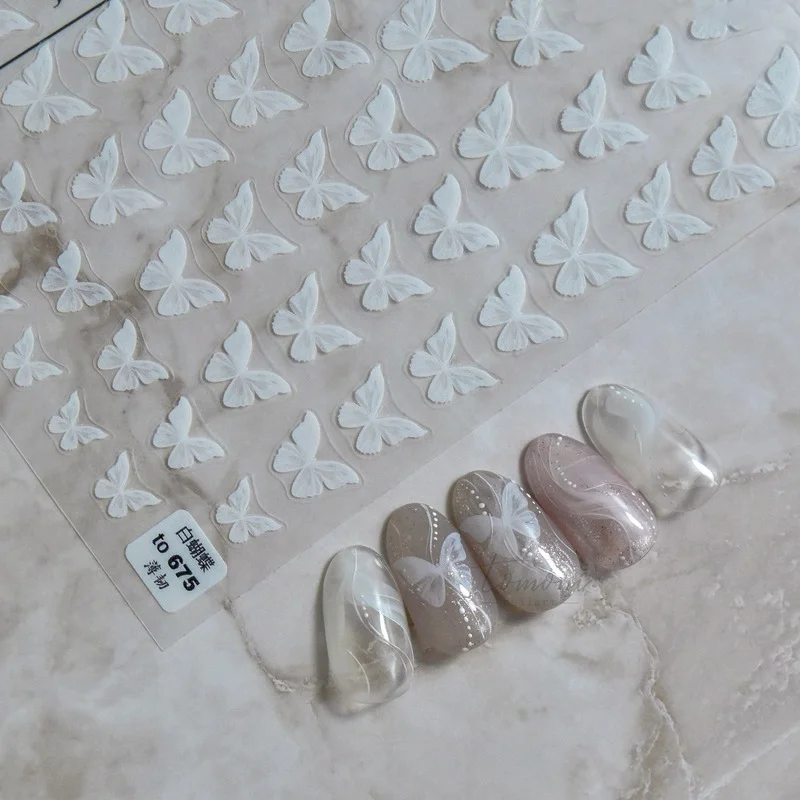 

2021 New Craft Sticker Japanese 5D Embossed Nail Art Sticker Ultra-thin Black White Blue Butterfly Nail Art Decoration Sticker