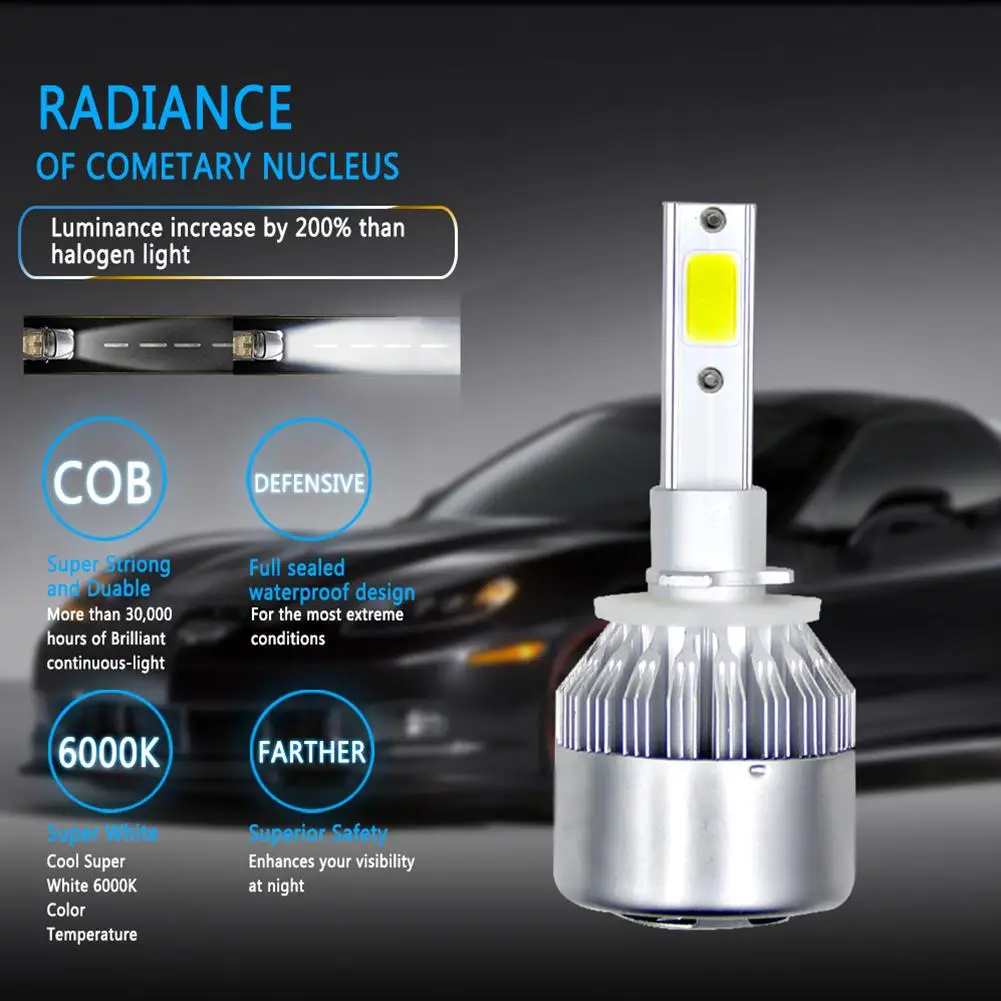 

1PC C6 Car LED Headlights - 6000K - White Light Universal High Power Auto Bulbs Aviation Aluminum 360 Degree LED Light Source