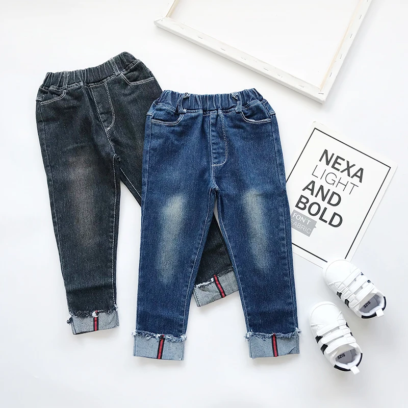 Hilittlekids/осенние джинсовые штаны для маленьких девочек, длинные штаны с эластичной резинкой на талии, штаны, штаны