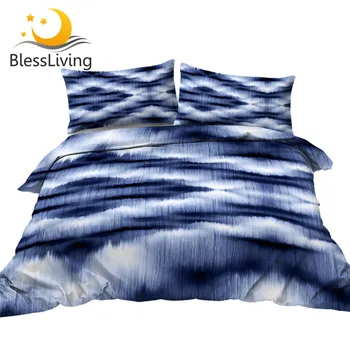 Blessliving Abstract Art Bedding Set Watercolor Blue Bedclothes Tie Dye Pattern Duvet Cover Modern Bed Set 3-Piece Juego De Cama 1