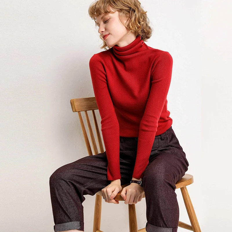 Женский вязаный свитер с высоким воротником ALKMENE тонкий пуловер длинным рукавом