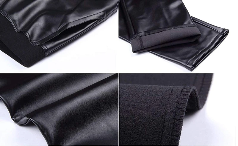 Idopy Для Мужчин's Бизнес Slim Fit эластичные удобные черные Искусственная кожа штаны