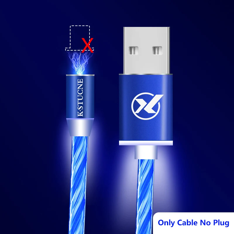Течёт светящийся Магнитный кабель Micro usb type C адаптер для зарядки телефона Micro usb type-C магнитное зарядное устройство usb c для iphone samsung - Тип штекера: Blue Cable No Plug