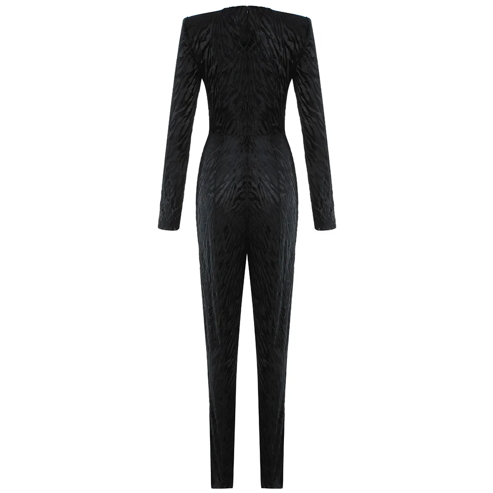 

2021 Winter Women's New Style Sexy O-neck Long-sleeved Black Tight Designer Jumpsuit Fashion Chic Club Party Jumpsuit
