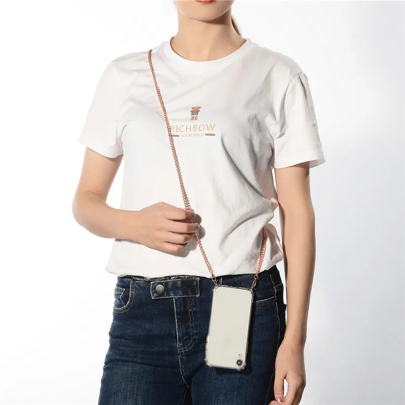 Strap Cord Metal Chain Tape Necklace Phone Case For Samsung Galaxy S20 Plus S10 5g A90 2018 J4 A30 A40 A70 A50 A10 A20 M10 Soft