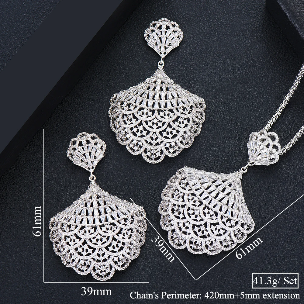 

missvikki 3 Colors Gorgeous Luxury Big Pendant Necklace Earrings Jewelry Sets High Quality Cubic Zircon Party Accessories