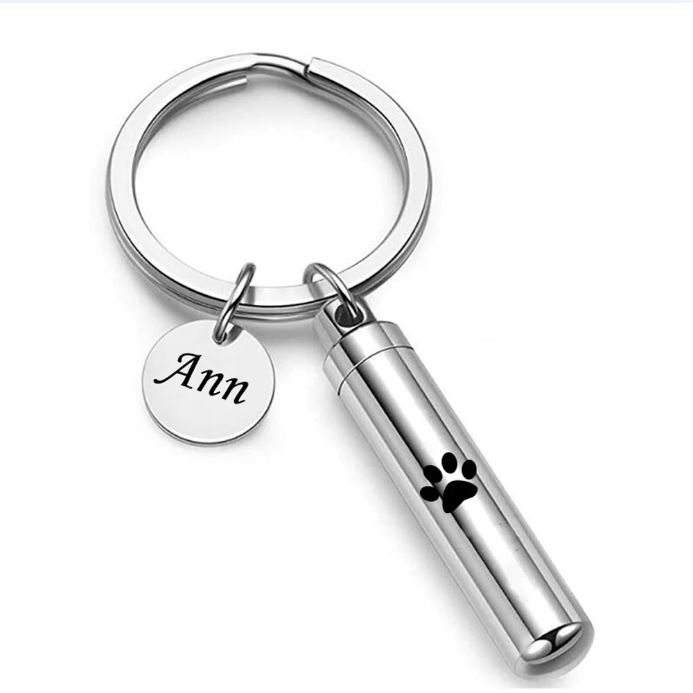

Custom Stainless Steel Cremation Pets Paw Keychain Cylinder Locket Cremation Urn KeyRing Dog Cats Keepsake Memorial Jewelry