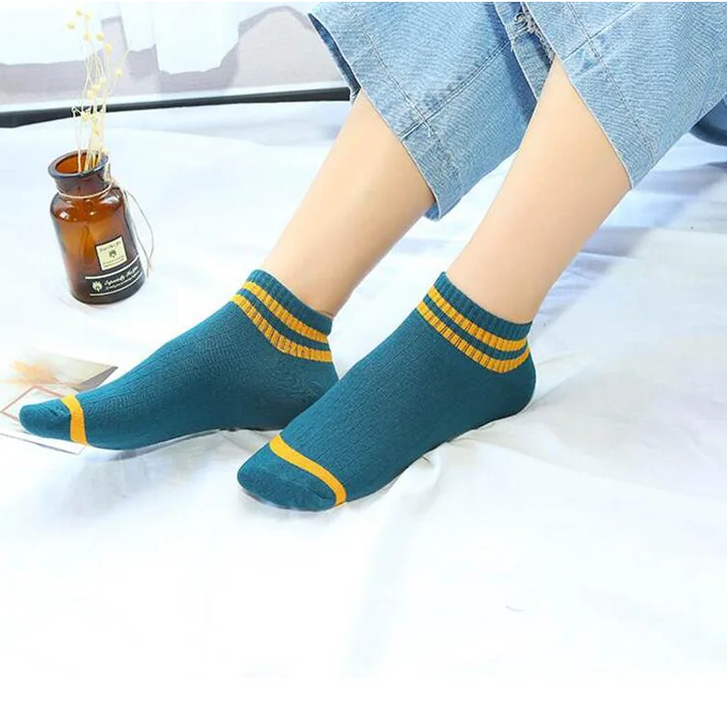Классические женские носки в полоску однотонные хлопковые до щиколотки дышащие