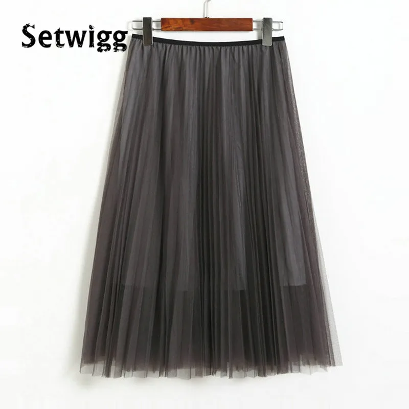 Длинная Плиссированная юбка трапеция из многослойного тюля с поясом на