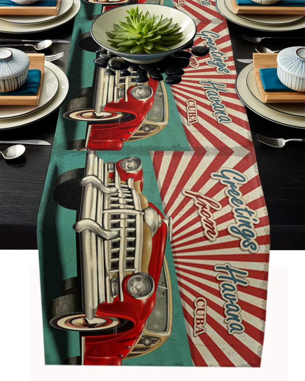 Красный автомобиль Ретро Настольная дорожка современный Вечерние обеденный