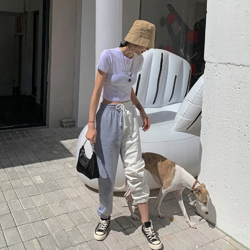 

2021 summer new color matching sports pants women loose casual pants nine points thin