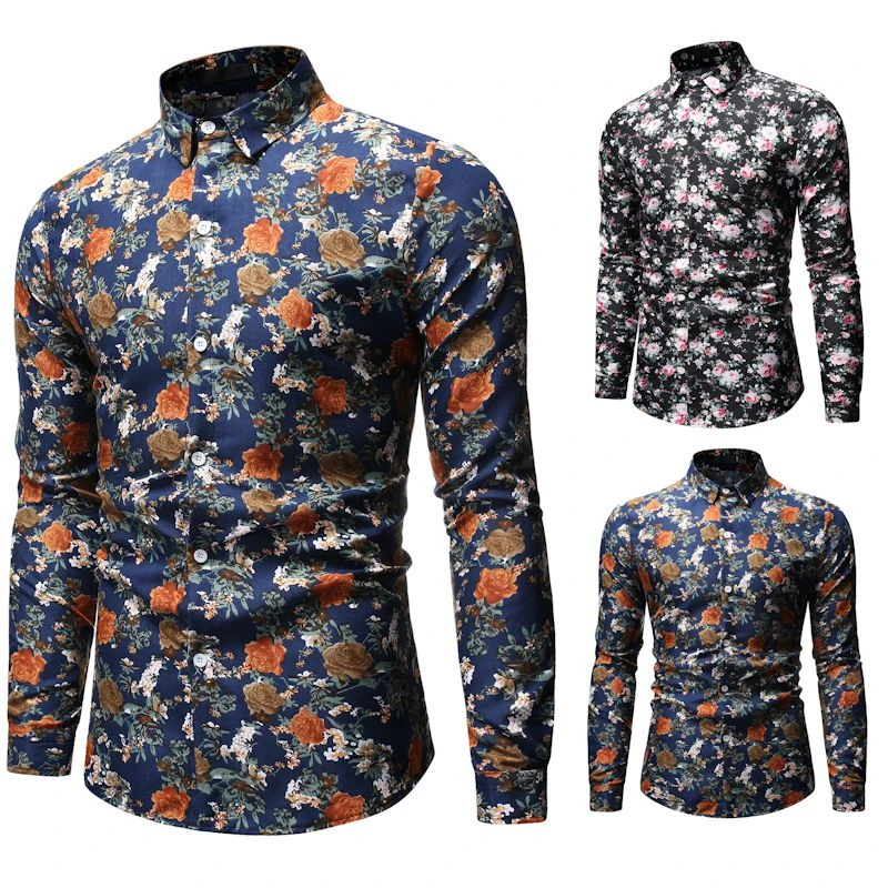 

2019 New Men's Slim fit Floral Print Shirt Male Flower Printed Long Sleeve Shirt Tops Men Autumn Casual Shirts 9 Colors M-3XL