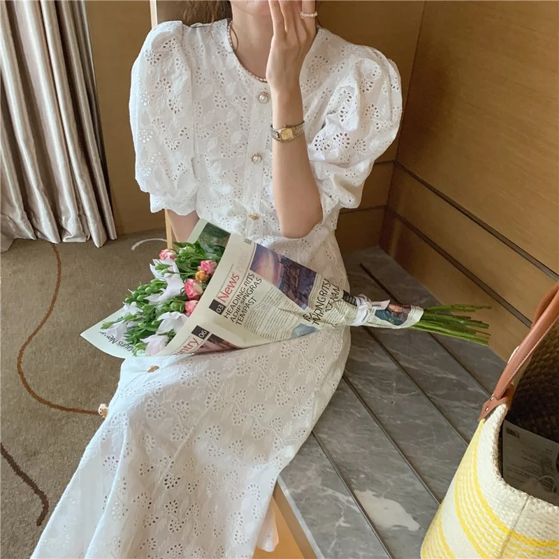 

Holiday Hook Flowers Hollow Out Slim Sweet 2021 Hot Plus Prom Size Summer Chic Women All Match Long Dresses Vestidos