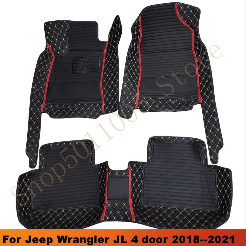 Alfombrillas de coche para Jeep Wrangler JL, 4 puertas, 2018, 2019, 2020, 2021, almohadillas de pie personalizadas, cubierta de alfombra 3D para coche, estilo