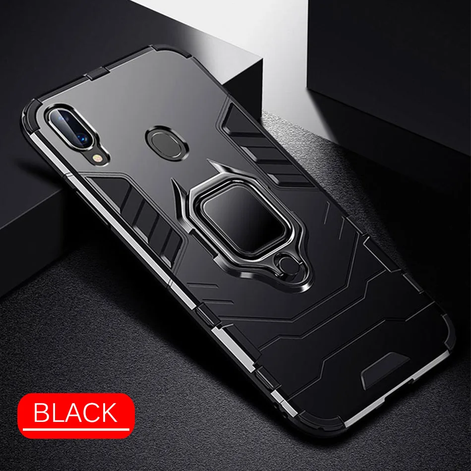 Black Роскошный чехол-Броня из металла магнитными кольцо чехол для телефона для samsung Galaxy A70 A50 A10 A20 A30 A40 A60 M20 M30 Противоударная Силиконовая задняя крышка-Чехол - Цвет: Black