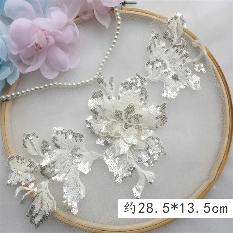

3D-Sequins Sewing-On PatchesCollar Patch Flower-Fabric Bridal-Dress Applique Sewing Embroidered Lace Wedding