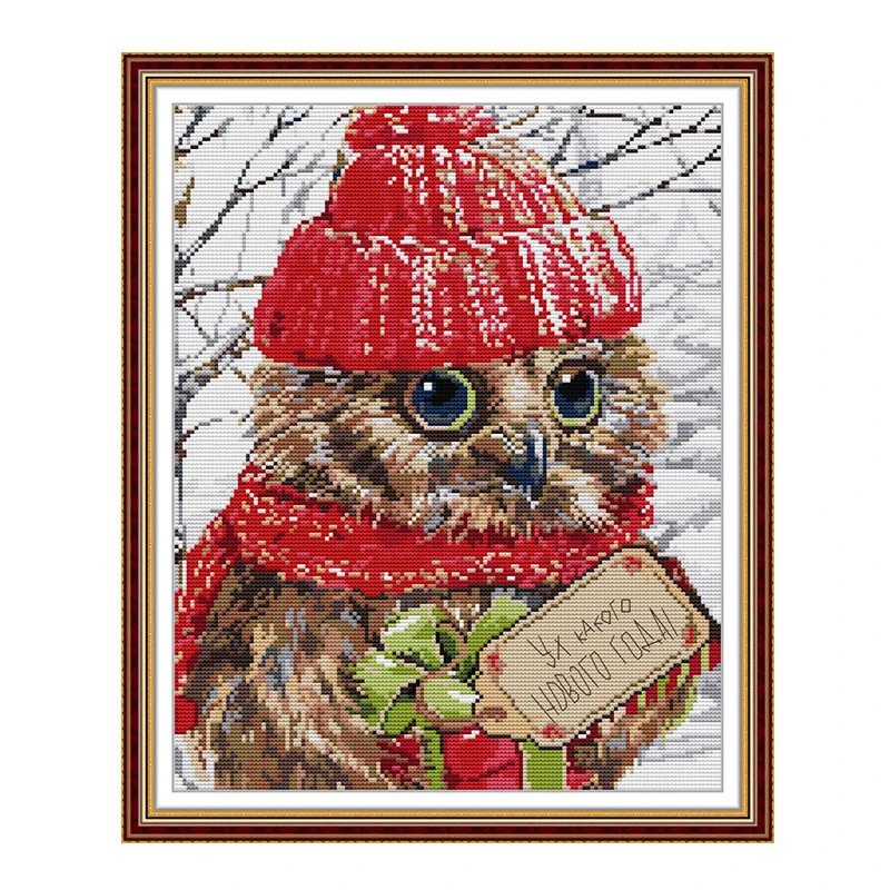 

Christmas owl 3 cross stitch kit aida 14ct 11ct count printed canvas stitches embroidery DIY handmade needlework
