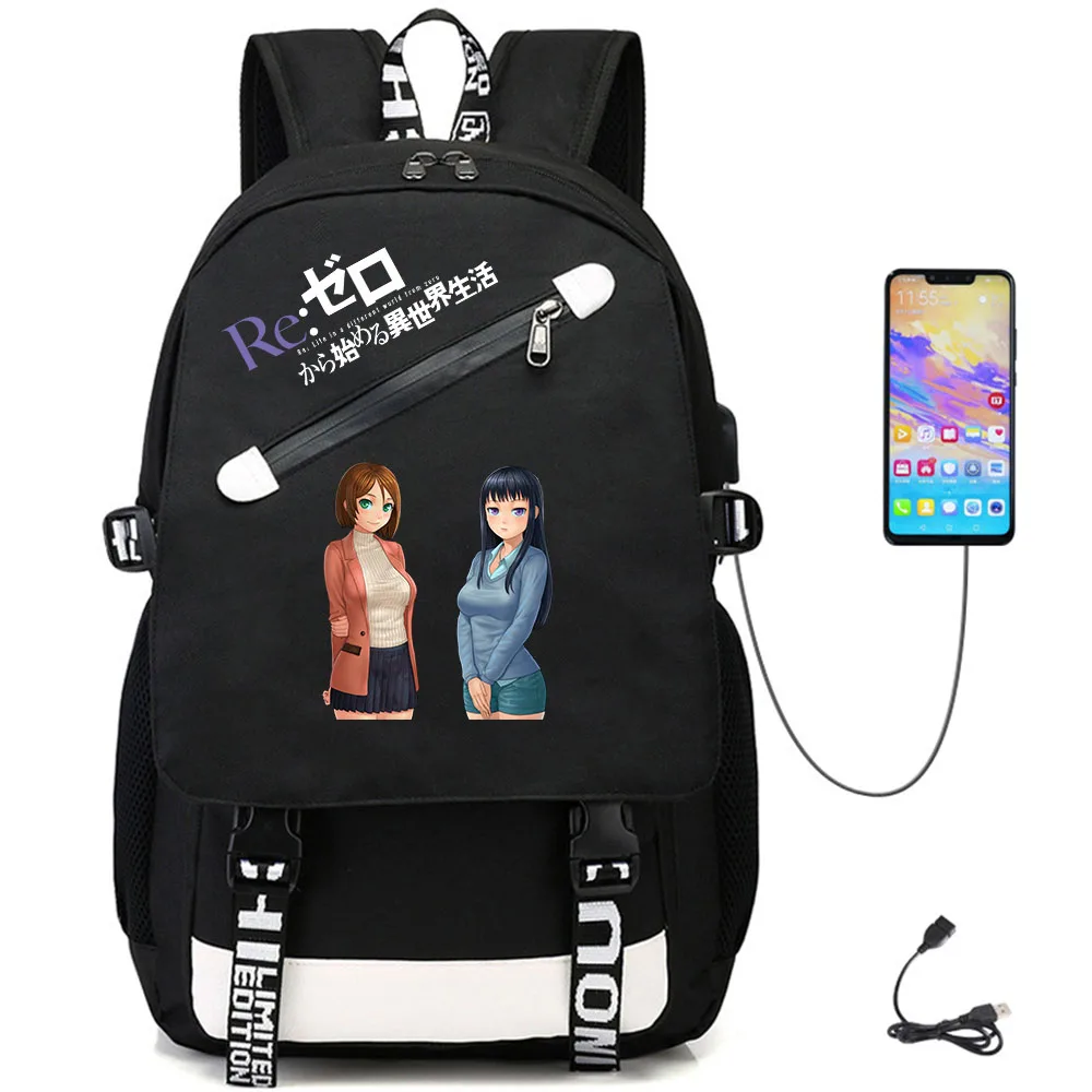 

Anime Re:Life In A Different World From Zero USB Oxford Packsack Casual Schoolbag Unisex Student Fabric Backpack Laptop Bag
