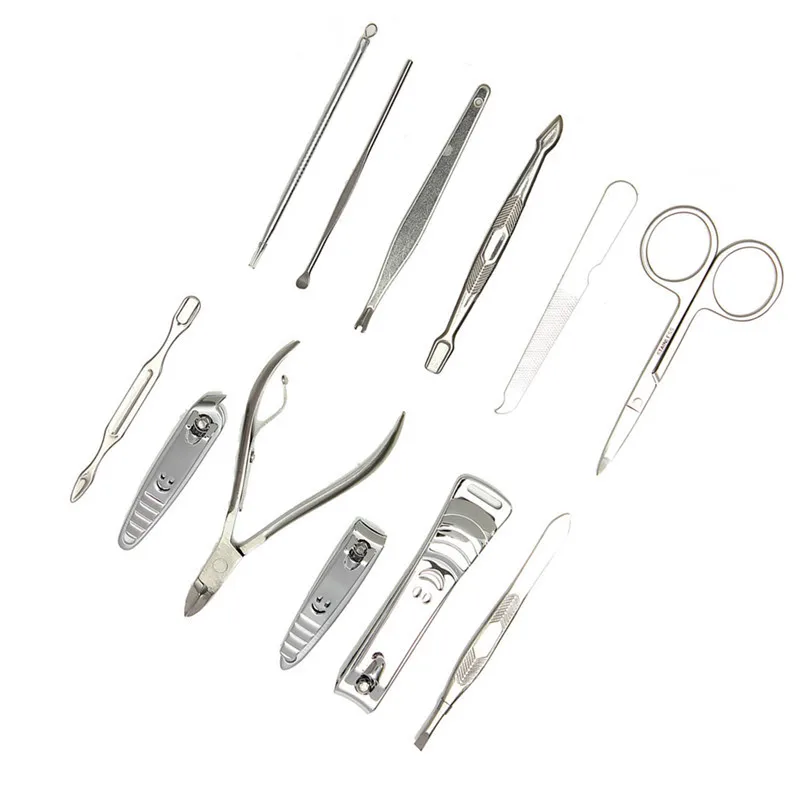 

Steel Set Pedicure Scissor Cuticle Knife Ear Pick Nail Clipper Kit Stainless 12pcs Nail Care Tool manicure set Manicure