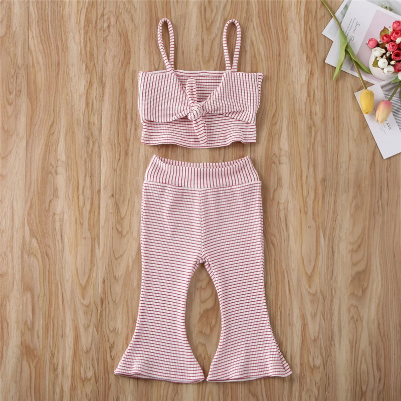 Комплект детской одежды для новорожденных девочек полосатый кроп-топ на