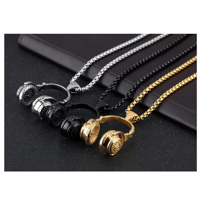 DJ подвеска в виде наушников ожерелья стиле хип-хоп цепочка из нержавеющей стали