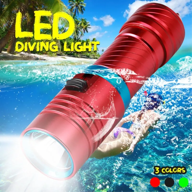Dive 100 м L2 18650 26650 светодиодный фонарик для дайвинга Водонепроницаемый подводный походный фонарь с плавным затемнением