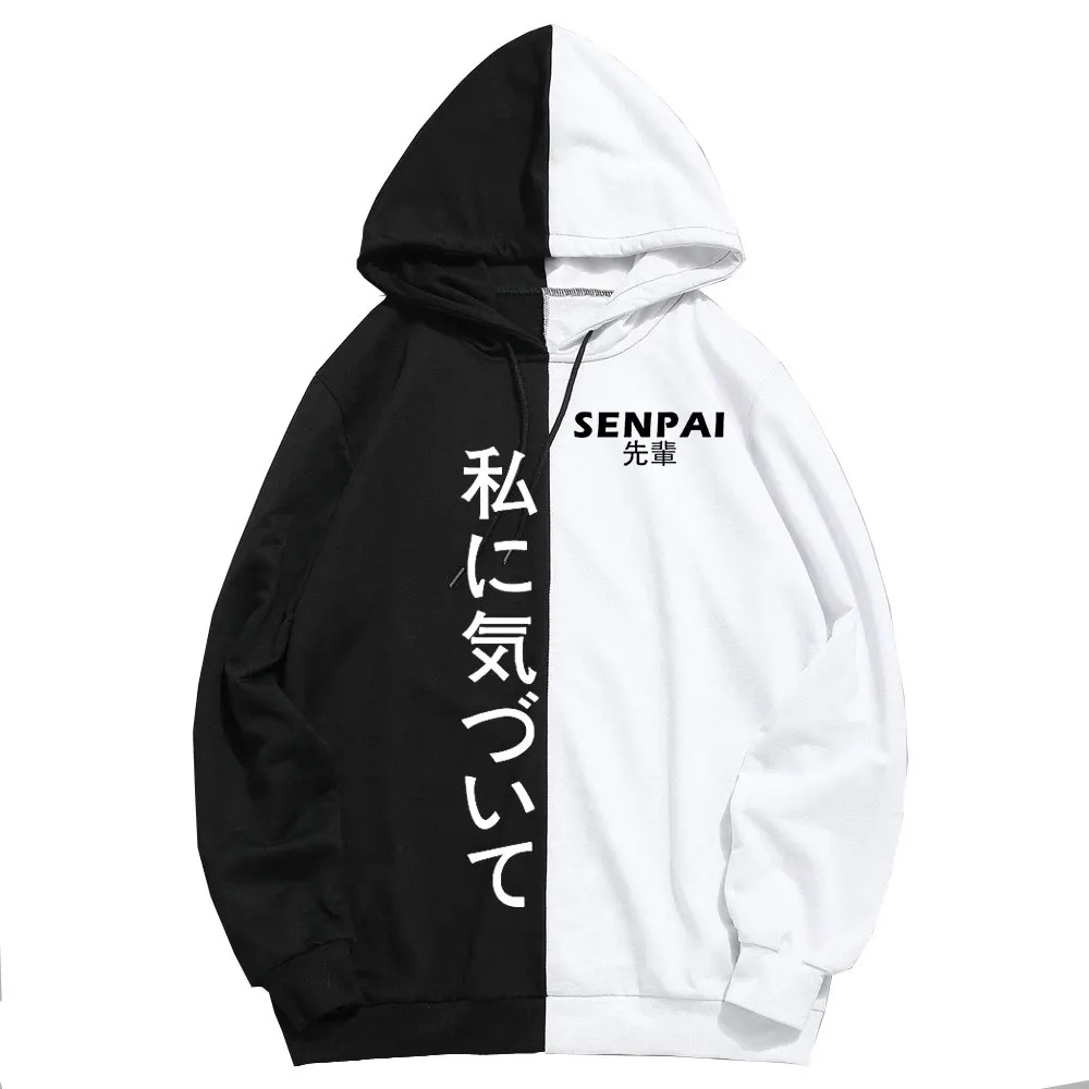 

2020 New Japanese SENPAI Design Men Women Unisex Hoodies Hoody Sweatshirt Patchwork Streetwear Harajuku Pullover Sudadera Hombre