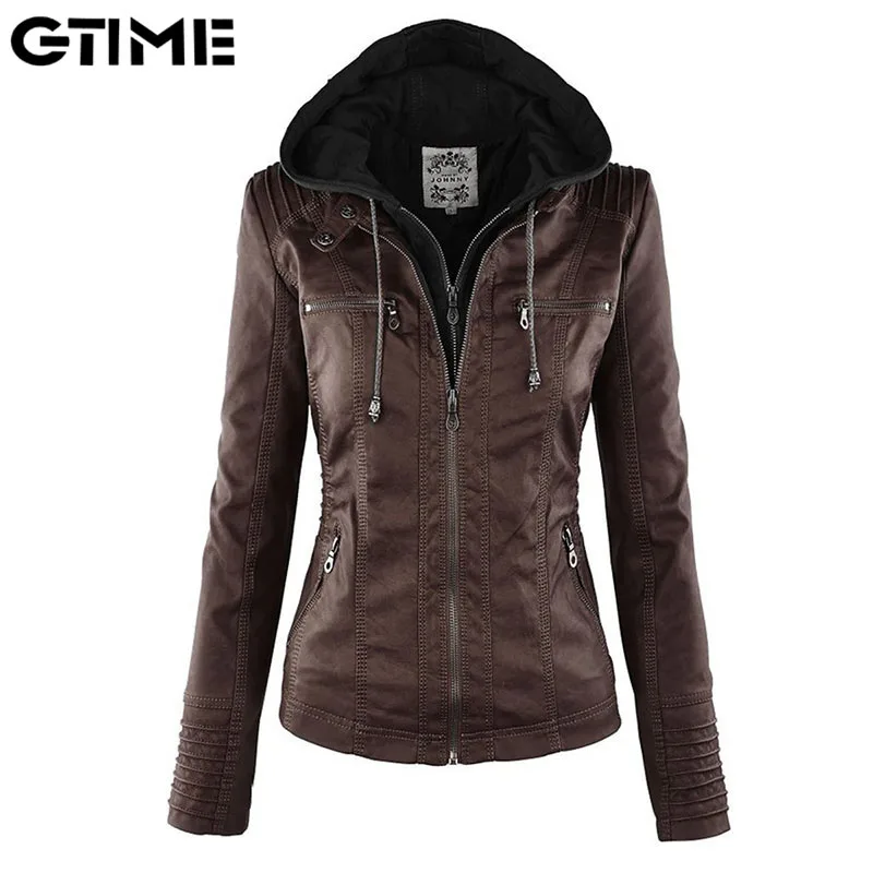 

Faux Leather Jacket Women 2021 Basic Coat Female Winter Motorcycle Faux Leather Suede PU Zipper Hoodies Outerwear #ZYNWY-403