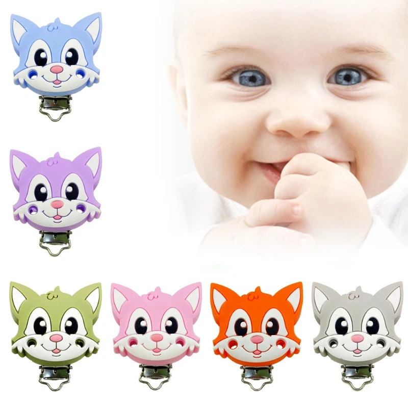 

Cartoon Animal Pacifier Clips Food Grade Silicone Baby Teether Safety Clasp Dummy Chain Holder DIY Nipple Toys Accessories