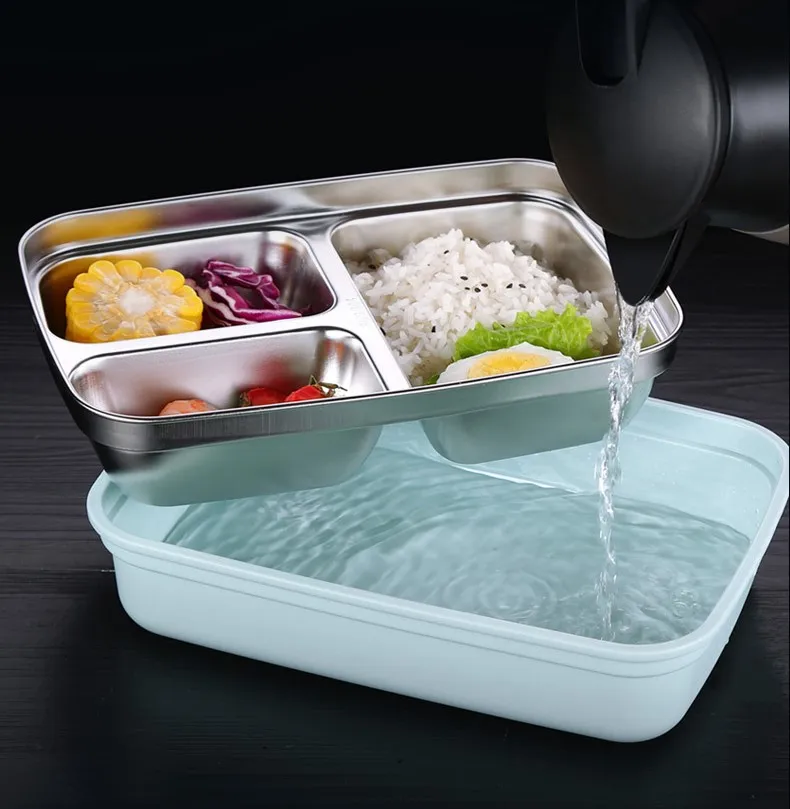 304 Нержавеющая сталь Bento Коробки для обедов с защитой от ожогов Портативный студент утепленная 3 сетки быстро Еда пластина с палочки из нержавеющей стали