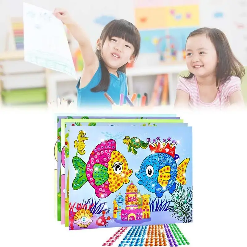 

1 Sheet Children Diamond Art Sticker Mosaic Craft Kids Educational Puzzle Crystal Diy Painting Cartoon Diamond Sticker Toys
