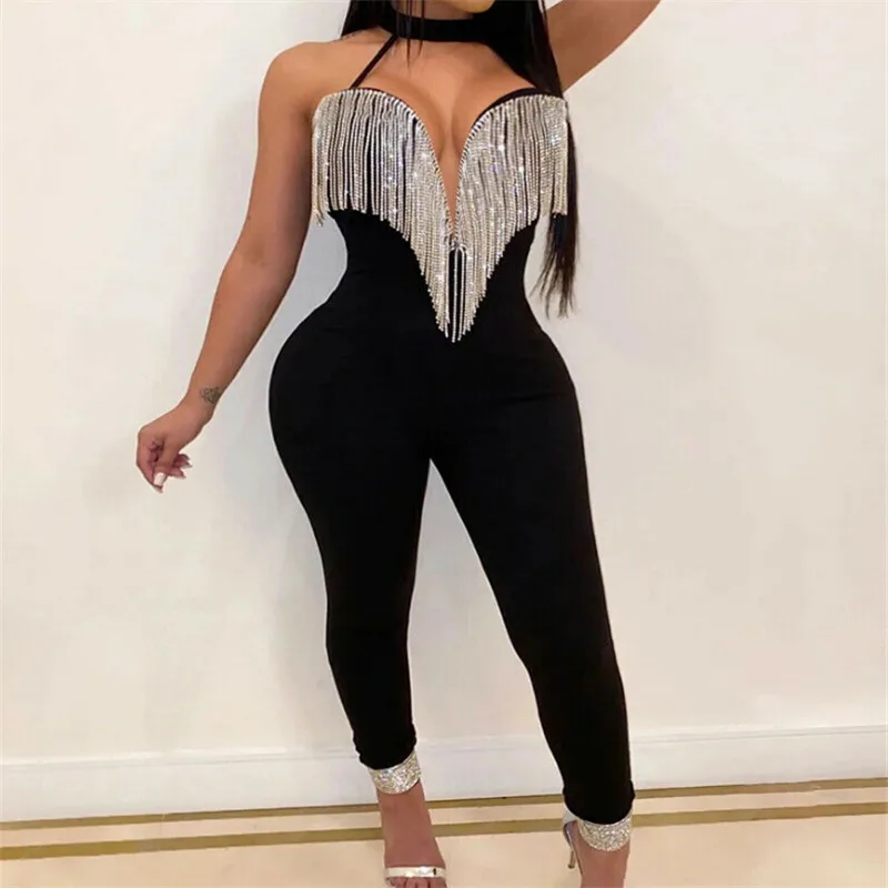 Модный женский сексуальный однотонный Облегающий комбинезон без рукавов с