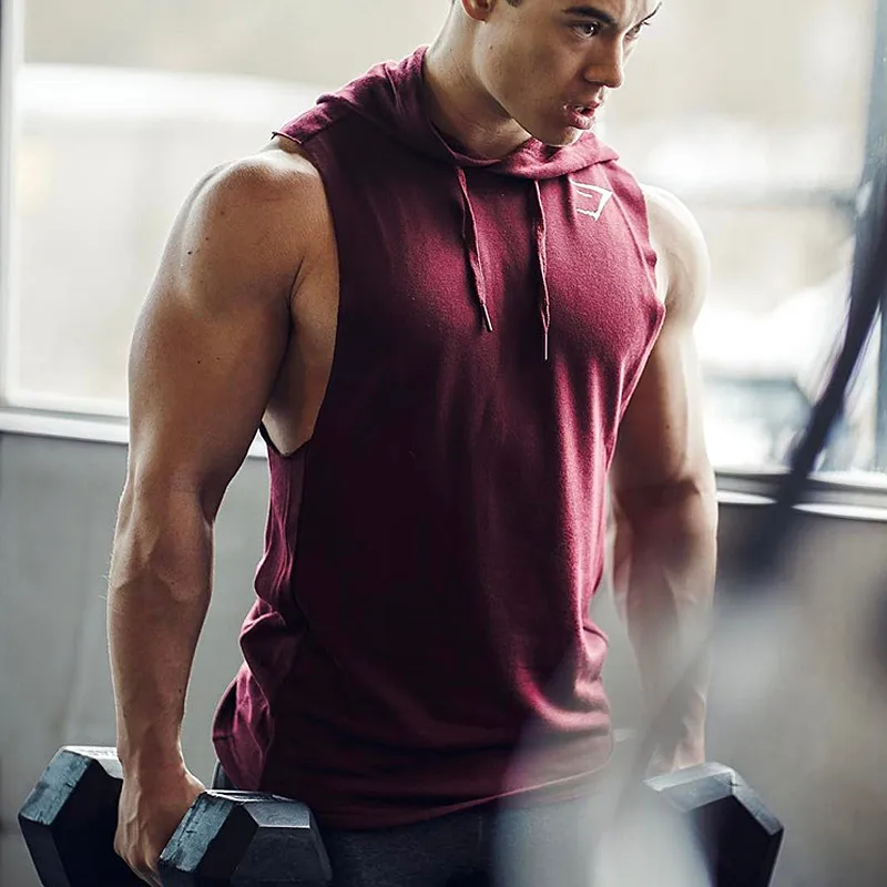 

Sleeveless T-shirt Hoodie Men's Muscle Casual Hooded Men Cotton Sports Clothing Gym Fitness Bodybuilding Sportswear Vest