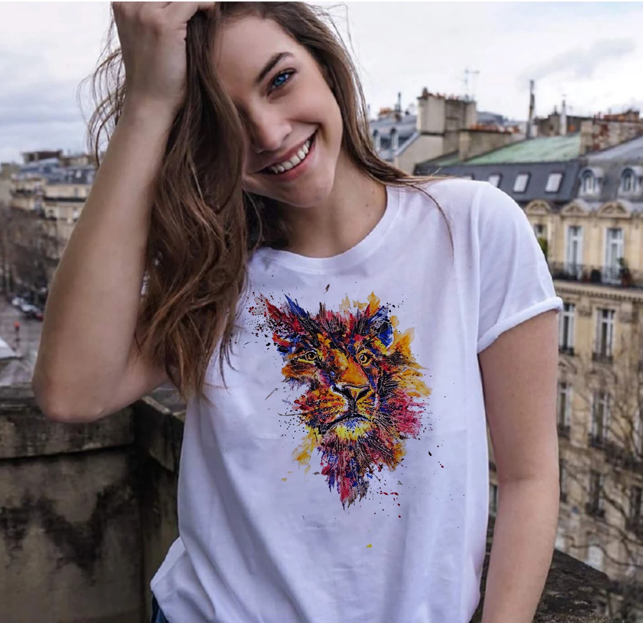 Женская футболка С Рисунком Тигра Ggraffiti Повседневная с принтом летняя короткими