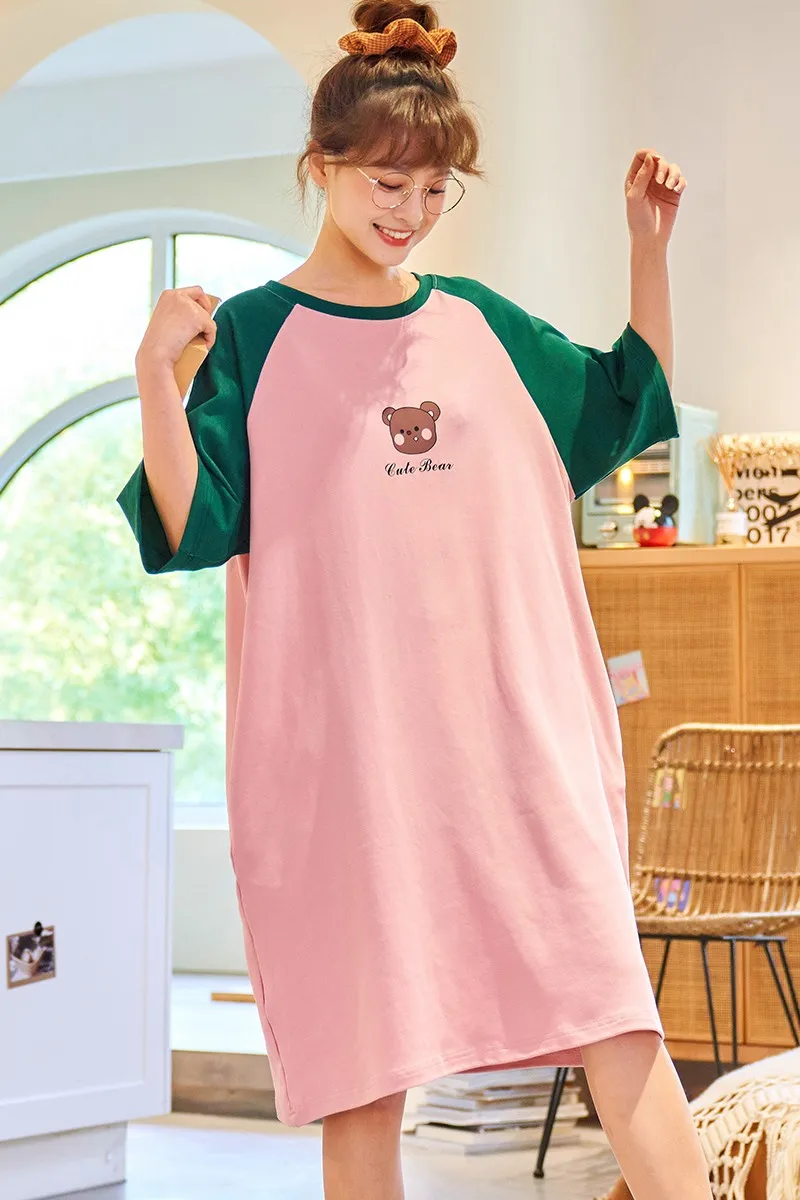 

New Cotton nightdress for women Cute Cartoon Sleepwear Femme Nightgowns Dressing Gown Summer Nighty Sleepshirt Plus Size Pijamas
