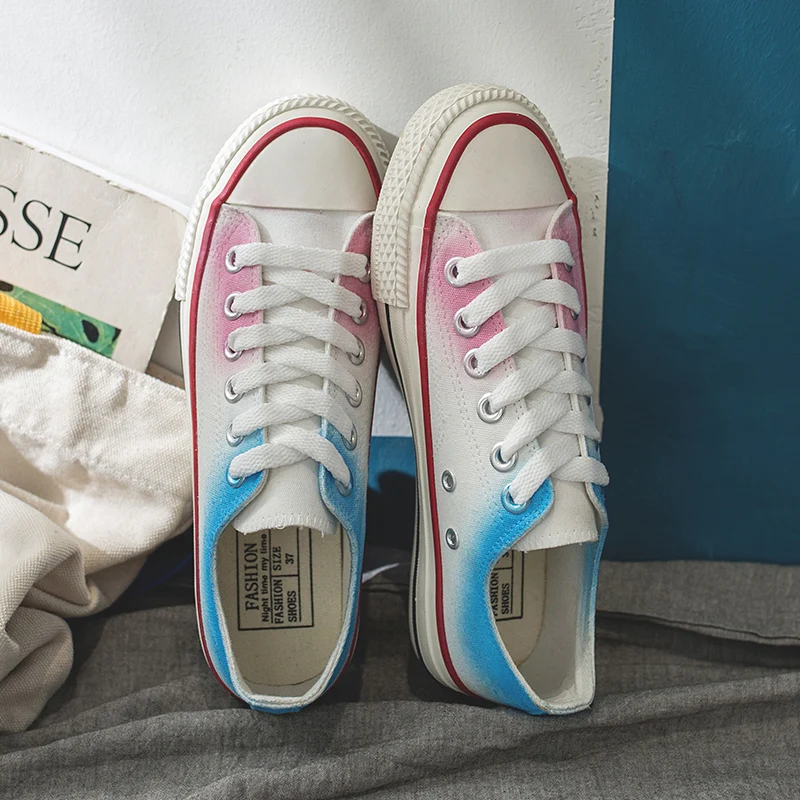 2020 градиент Цвет обувь с высоким берцем Женская модная парусиновая повседневная