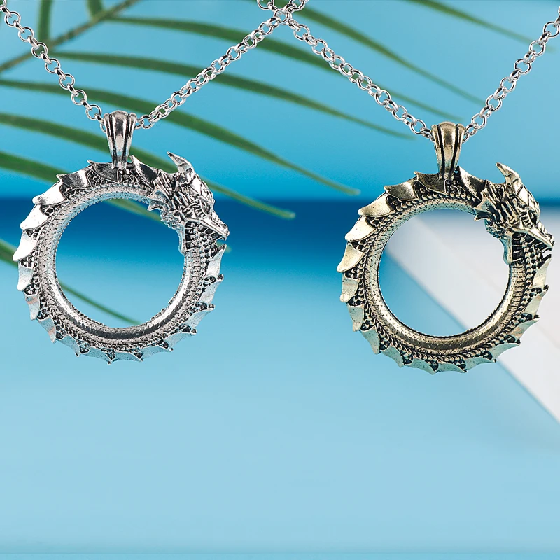 

Viking Ouroboros Dragon Pendant Necklace Stainless Steel Cool Self-Devourer Valknut Amulet Necklaces For Men Jewelry Friend Gift