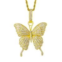 hip hop pendant butterfly iced out necklace bling pccn0339 woment trendy rapper jewelry cubic zirconia gold sliver
