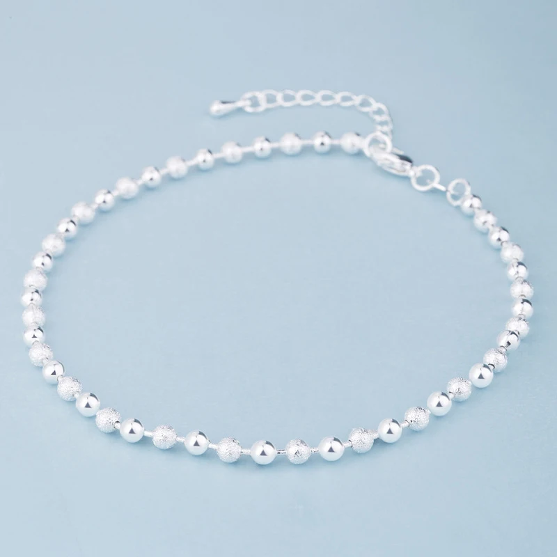 

Summer Fashion 925 Sterling Silver Chain Anklets For Women Beach Party Beads Ankle Bracelet Foot Jewelry Girl Best Gifts