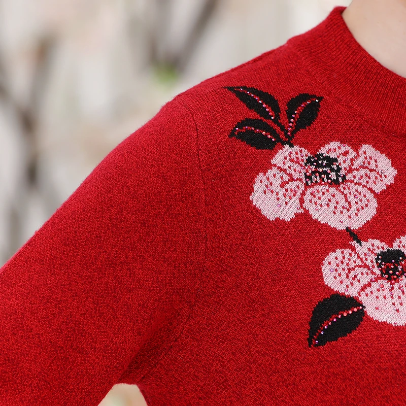 

2021 Mother loaded autumn and winter new sweater half-high collar sweater thick sweater large size middle-aged women