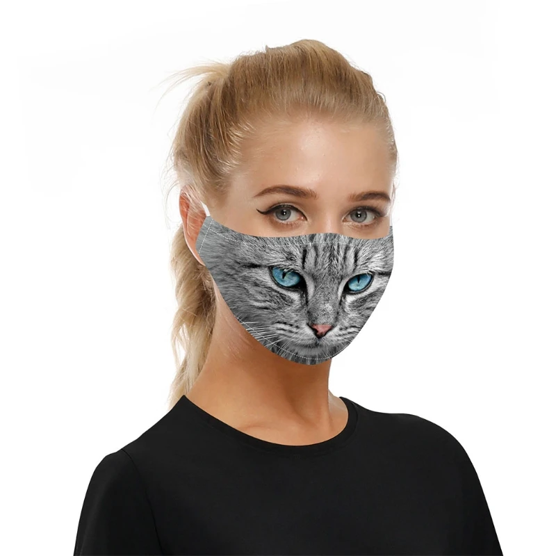 

5Pcs Adult Kids Cute Cat Colorful Smoke 3D Print Face Mask Dustproof Washable Protective Decorative Mouth Muffle Shield
