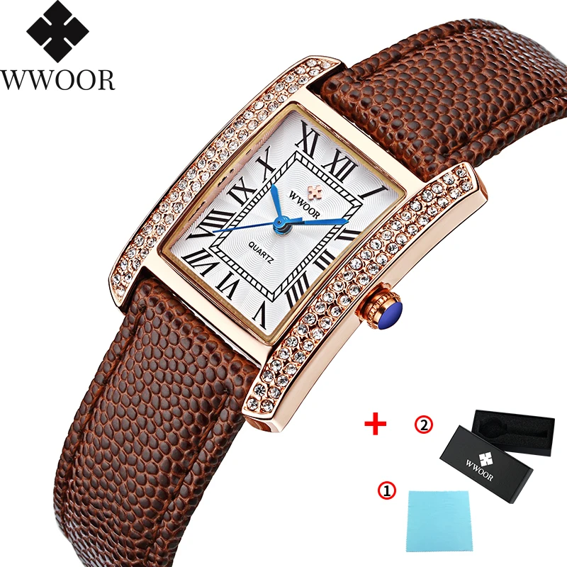 Gold Brown Топ бренд, женские часы, модные золотые часы с бриллиантами, красные женские повседневные кварцевые спортивные наручные часы с кожаным ремешком - Цвет: Gold Brown
