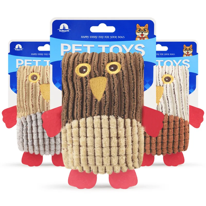

Pet Teething Toy Havor Long Striped Corn Kernels Color Matching Square Owl Pet Dog Teething Sounding Plush Toy