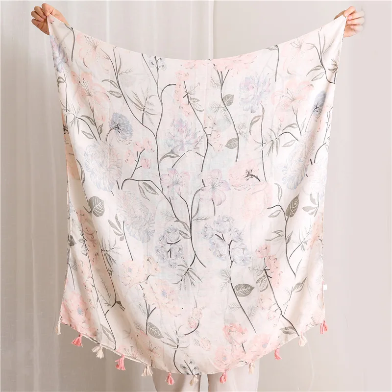 Новинка 2021 шарф с цветочным принтом мусульманские хиджабы кисточками модные