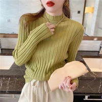 pullover ribbed knitted sweater autumn winter clothes women 2021 high neck long sleeve slim basic woman sweaters tops