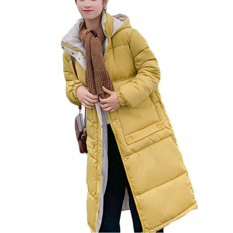 

Winter New Korean long Down cotton Jacket Women loose Casual Warm Cotton Jackets Creamy-white Womens Oversize Hooded Parkas F878