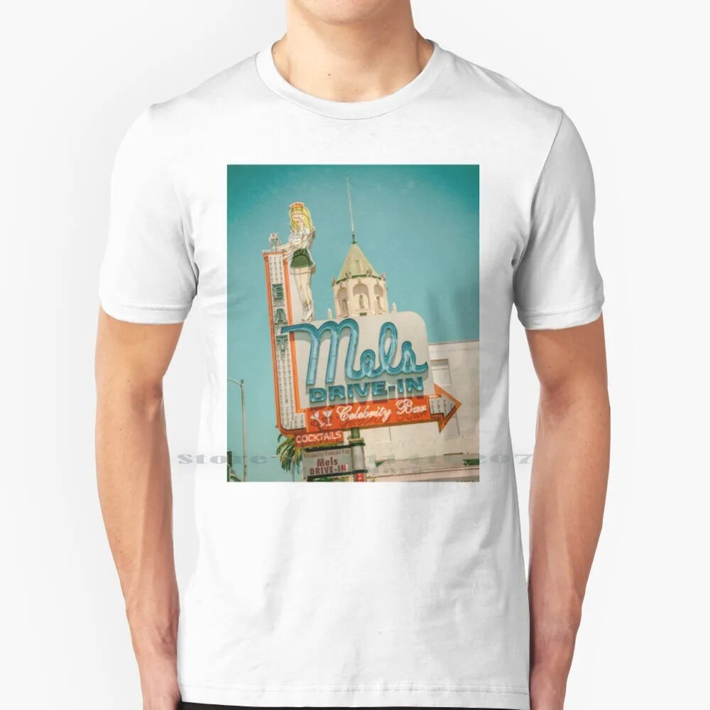 

Футболка Mels Drive-In-знаменитости для бара, 100% чистый хлопок, Mels Drive In знаменитости для бара, бара, ресторана, столовой, неоновая вывеска La Los