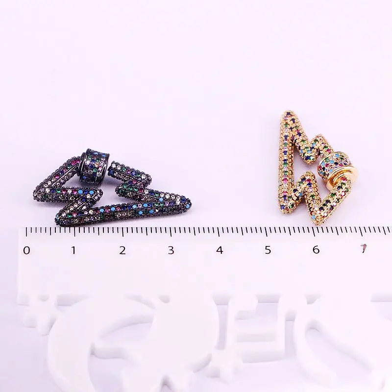 

6PCS, Rainbow Crystal Zirconia DIY Jewelry Clasps Copper Connector Micro Pave CZ Lightning Lock Carabiner For Jewelry Making